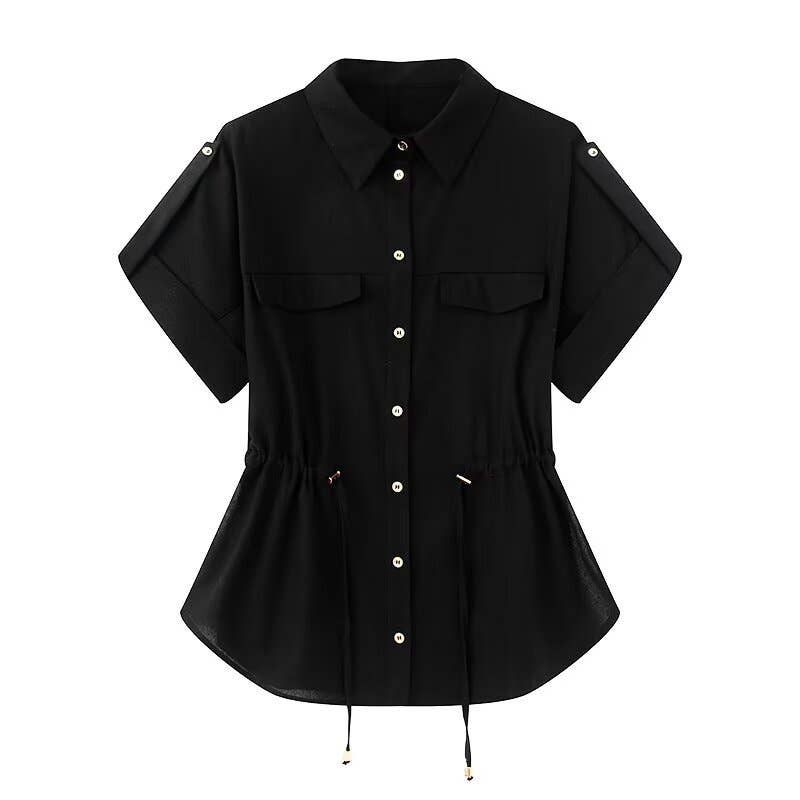 Fashion hunting linen blend loose lapel shirt