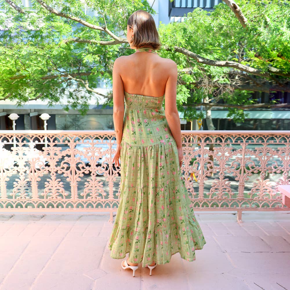 Sexy halter print sleeveless halter long dress