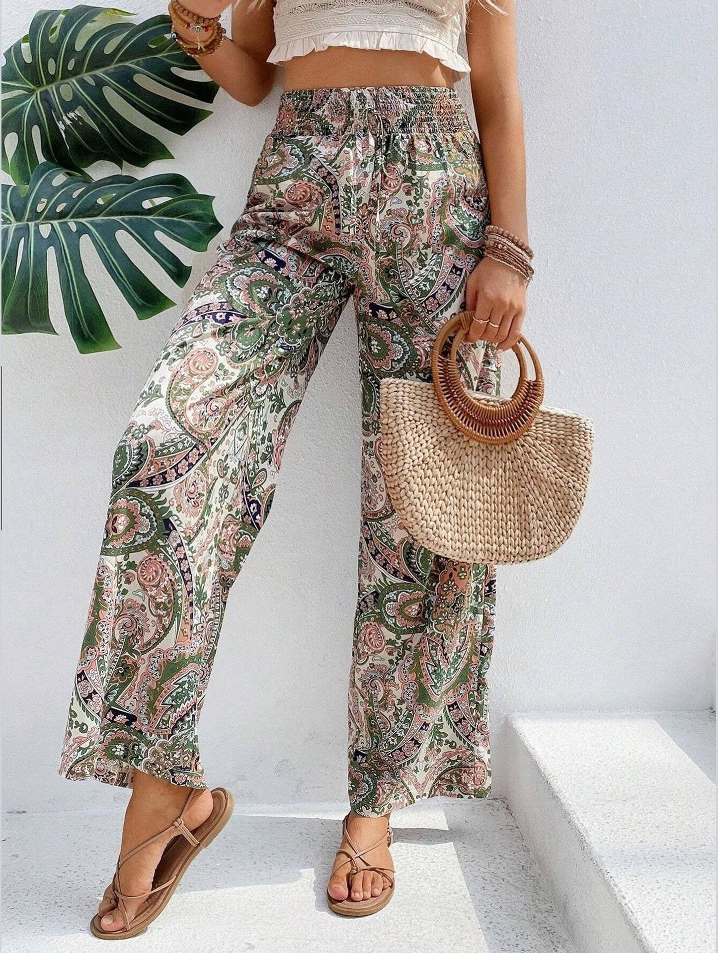 All-in-one printed elastic-waisted wide-leg pants_CWBLP0726