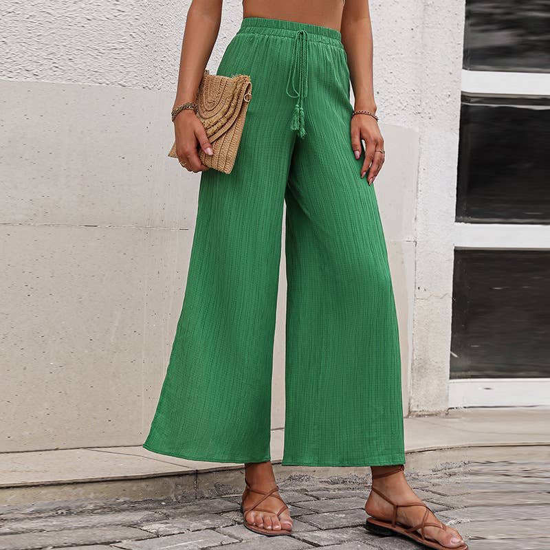 SIDE SLIT HIGH-WAISTED CASUAL WIDE-LEG PANTS