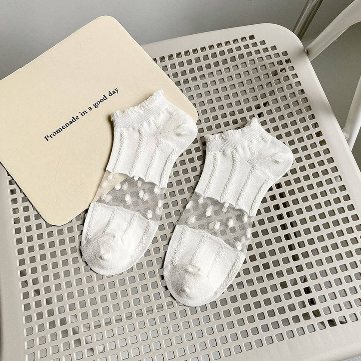 WHITE BOAT SOCKS HOLLOW MESH INVISIBLE SOCKS