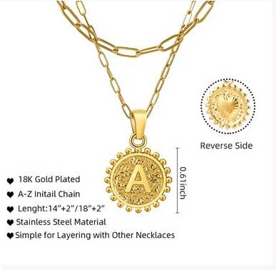 CWAJE1943_Round Paper Clip Letter Double Necklace,Gold