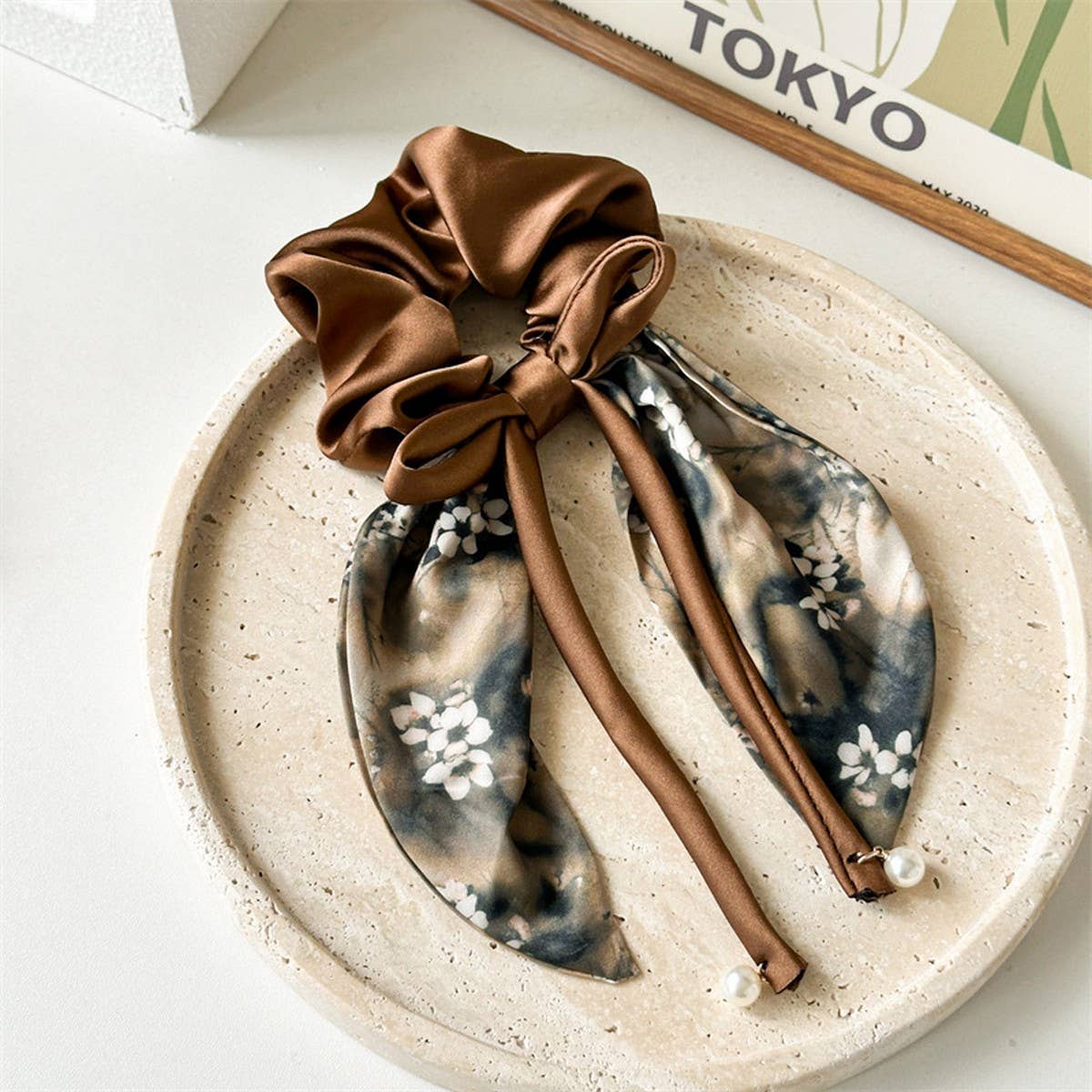 PRINTED BUTTERFLY RIBBON HAIR TIE_CWAHA2432