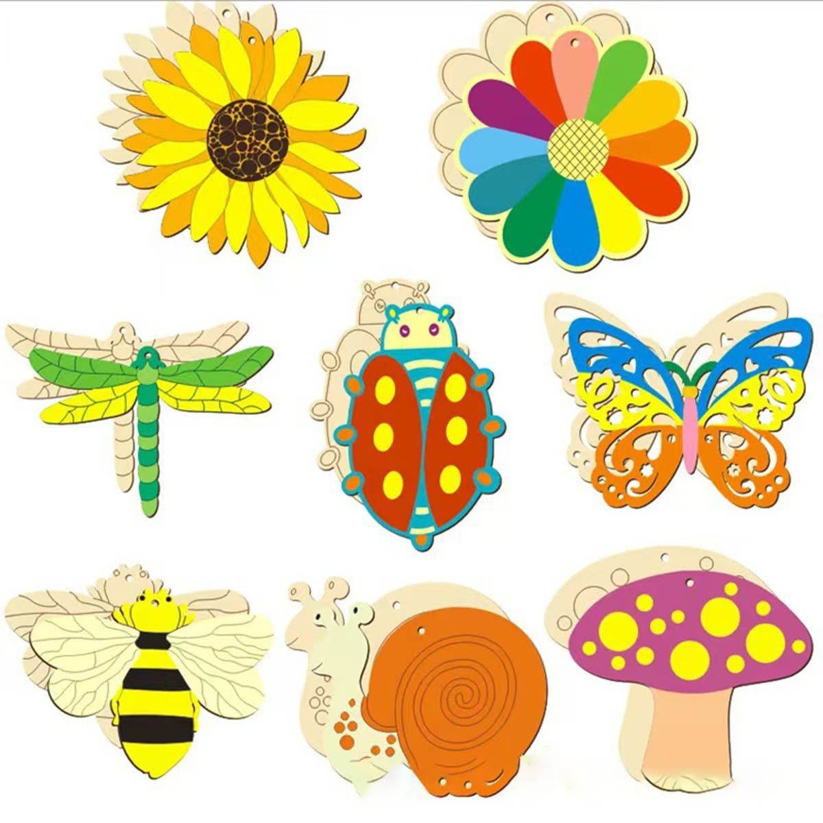 CWMM8559_PLANT AND INSECT SHAPED DIY SMALL WOODEN PENDANT