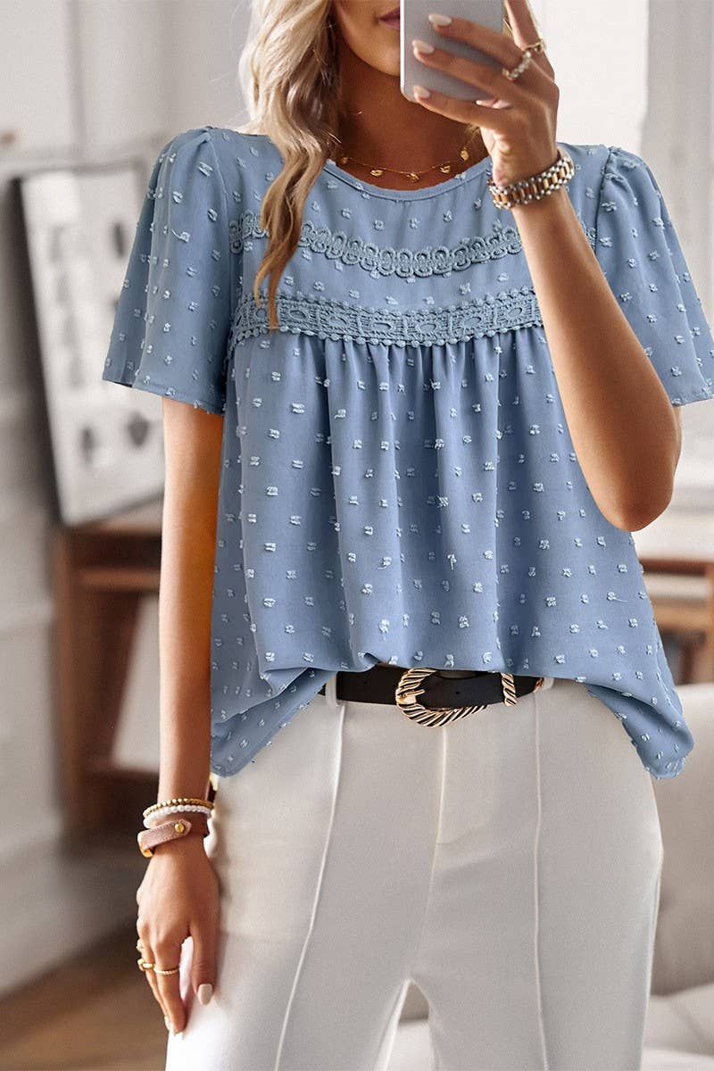 CWDSD8927_CASUAL SOLID COLOR ROUND NECK SHORT SLEEVE TOP