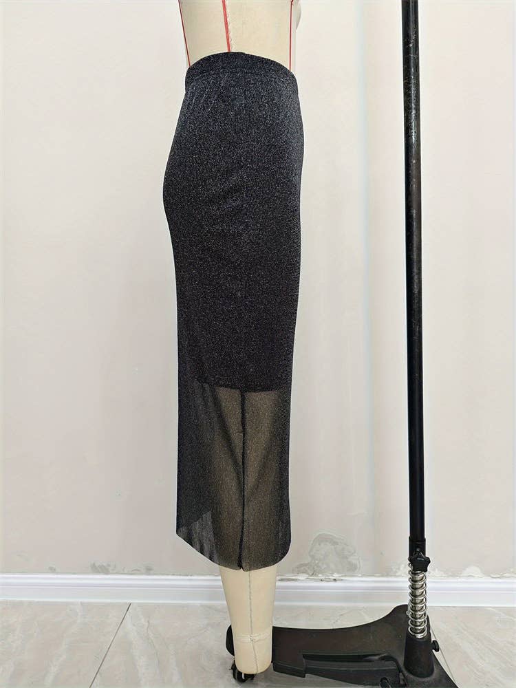 Elegant see-through knitted elastic skirt