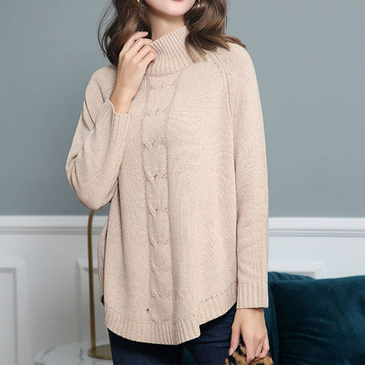 BAT-SLEEVED TURTLENECK TWISTED KNIT SWEATER