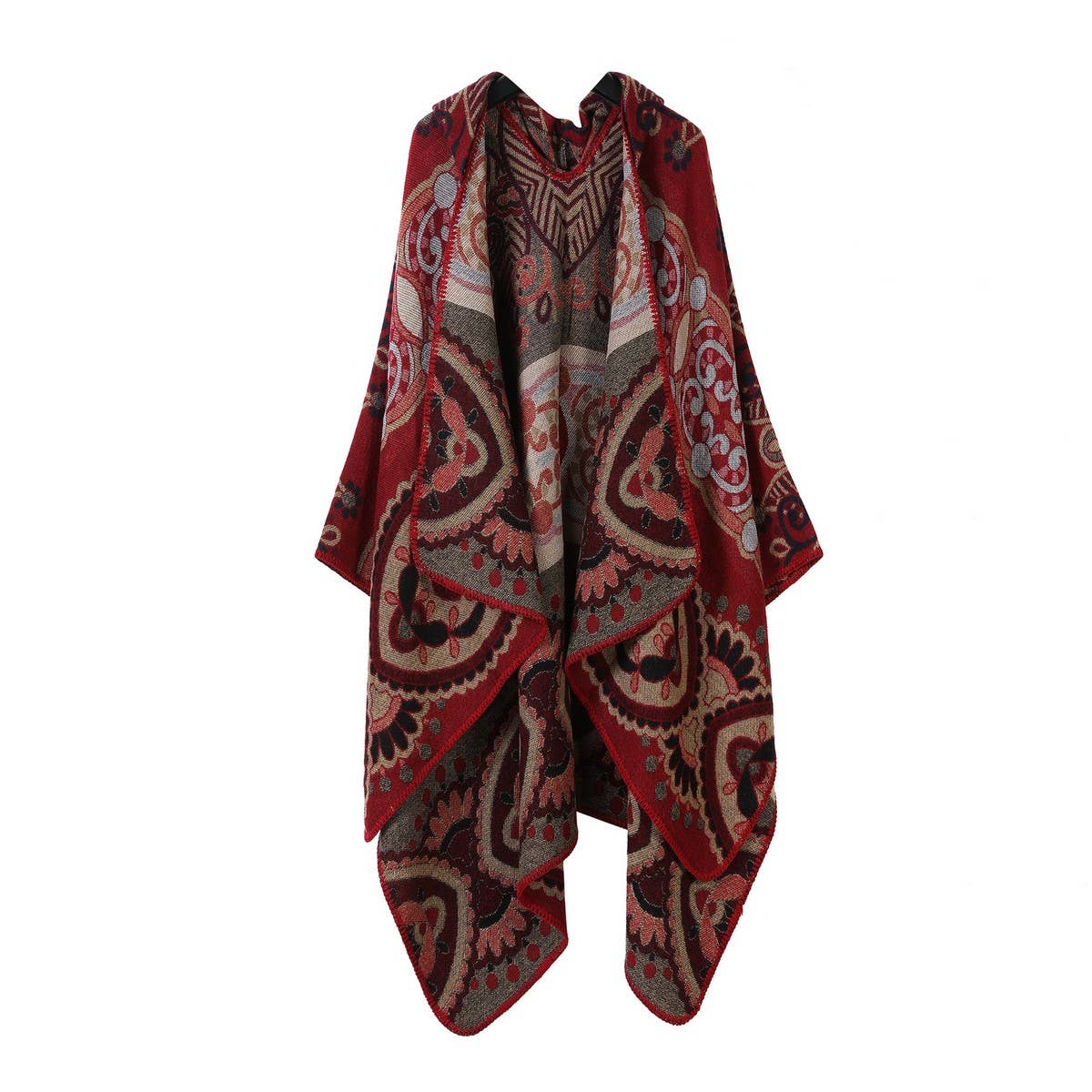 VINTAGE HOODED CAPE FAUX CASHMERE SHAWL CAPE