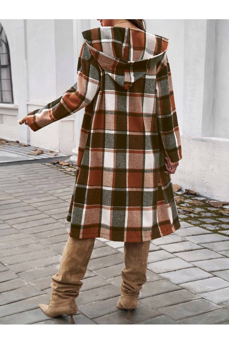 CWOCO0235_Casual Plaid Button Hooded Long Coat