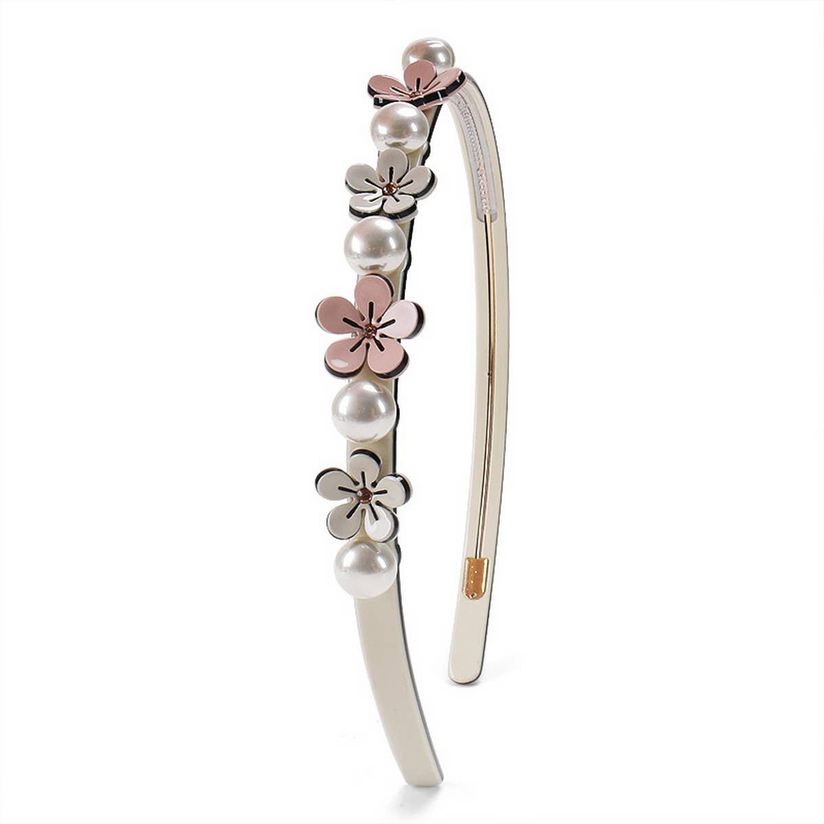 ACETATE PLATE SMALL FLOWER PEARL HEADBAND HAIRPIN_CWAHA4355
