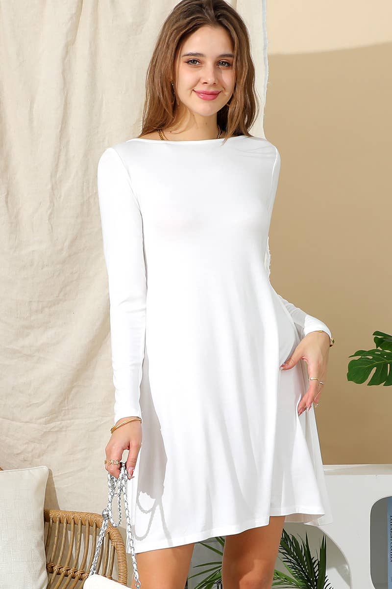 CWDSD10398_LONG SLEEVE WIDE ROUND NECK LOOSE FIT DRESS