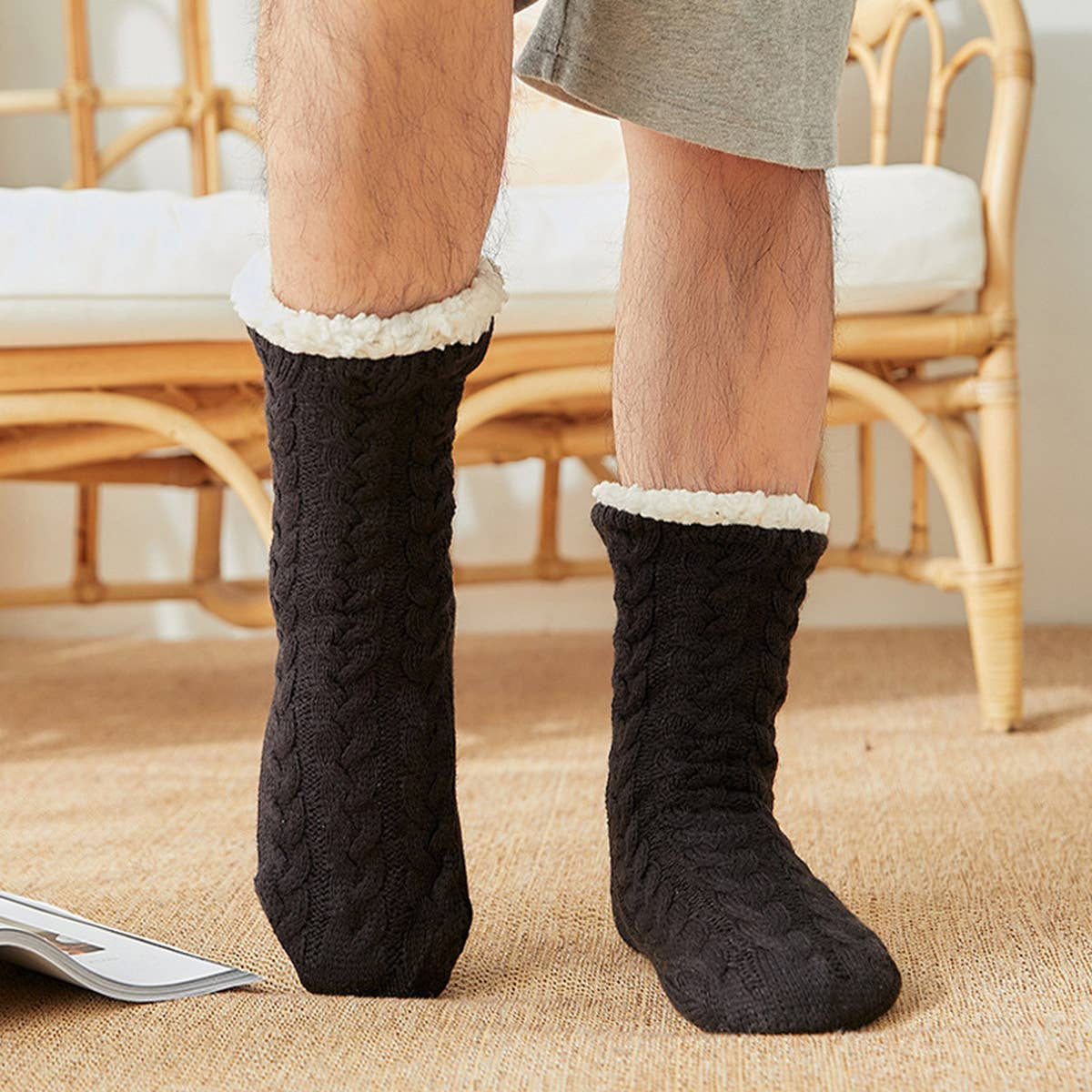 WINTER MEN LEG COVERS PLUSH INDOOR SLIPPERS