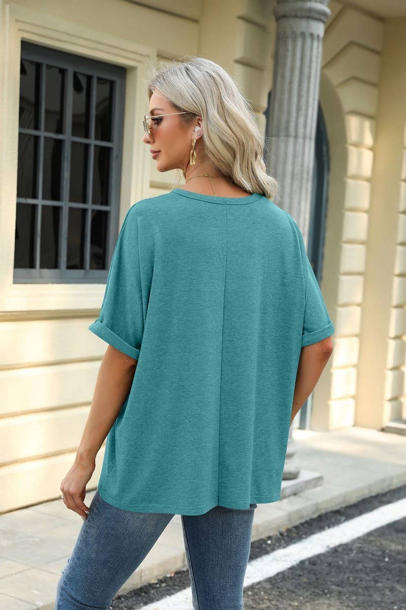 ROUND NECK SOLID COLOR SHORT SLEEVE LOOSE T SHIRT_CWTSTS0280