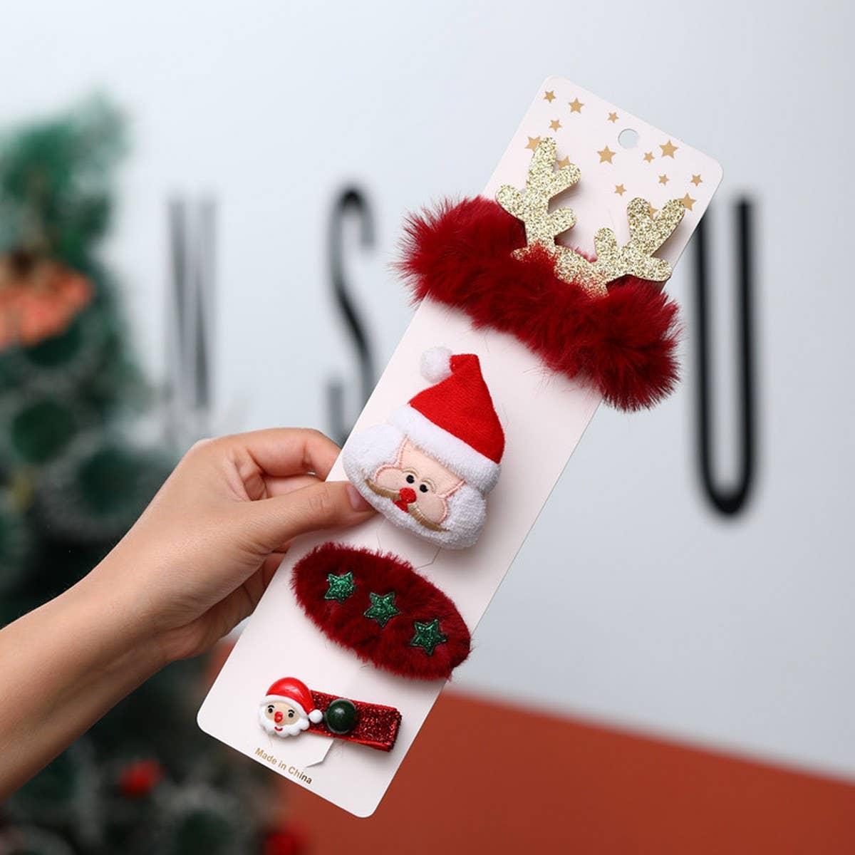 CREATIVE OLD MAN ELK CHRISTMAS TREE HAIR CLIP SET