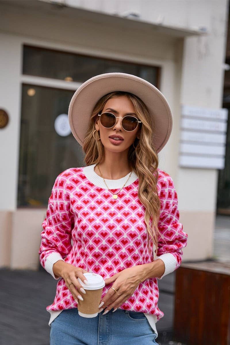 CWOSWL07608_VALENTINE'S DAY CREW NECK HEART KNIT SWEATER