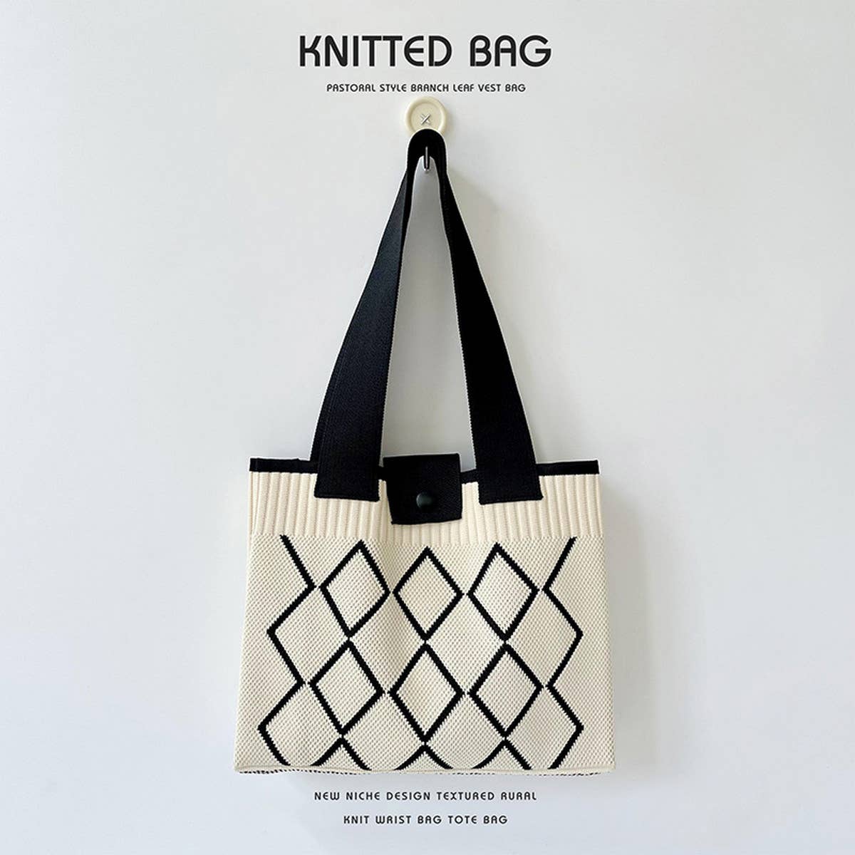 LINEAR DIAMOND KNITTED SHOULDER BAG HANDBAG_CWAB1521