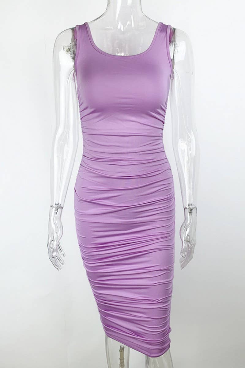 CWDMD4908_BODYCON HALTERNECK SLEEVELESS SHIRRED DRESS