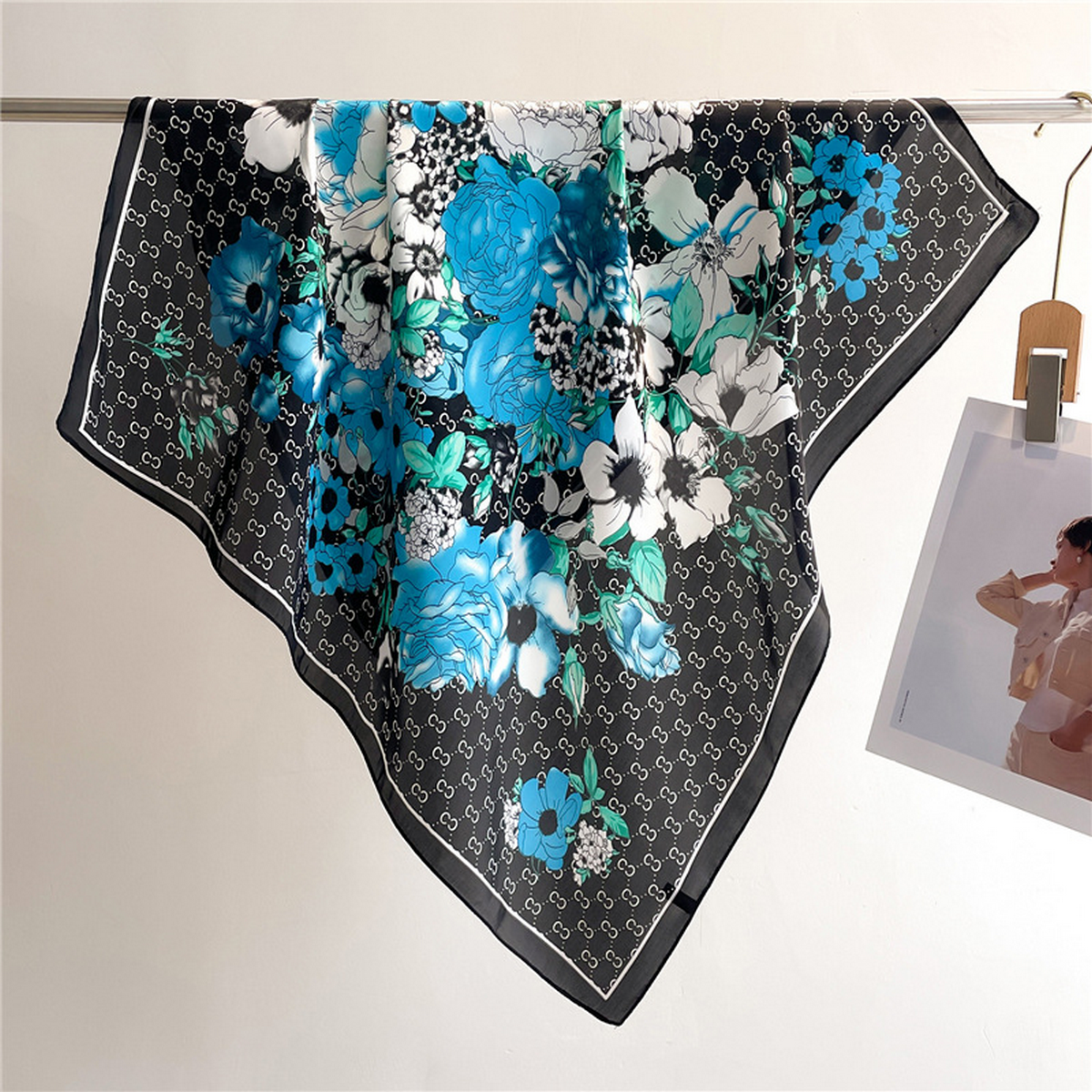 Lily Print Satin Square Scarf for Summer Sun