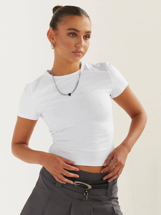 Round-neck pullover, short-sleeved T-shirt