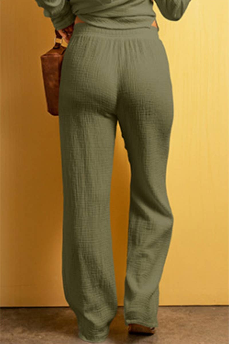 CWBMP0207_SPRING AUTUMN LACE-UP SOLID COLOR CASUAL PANTS