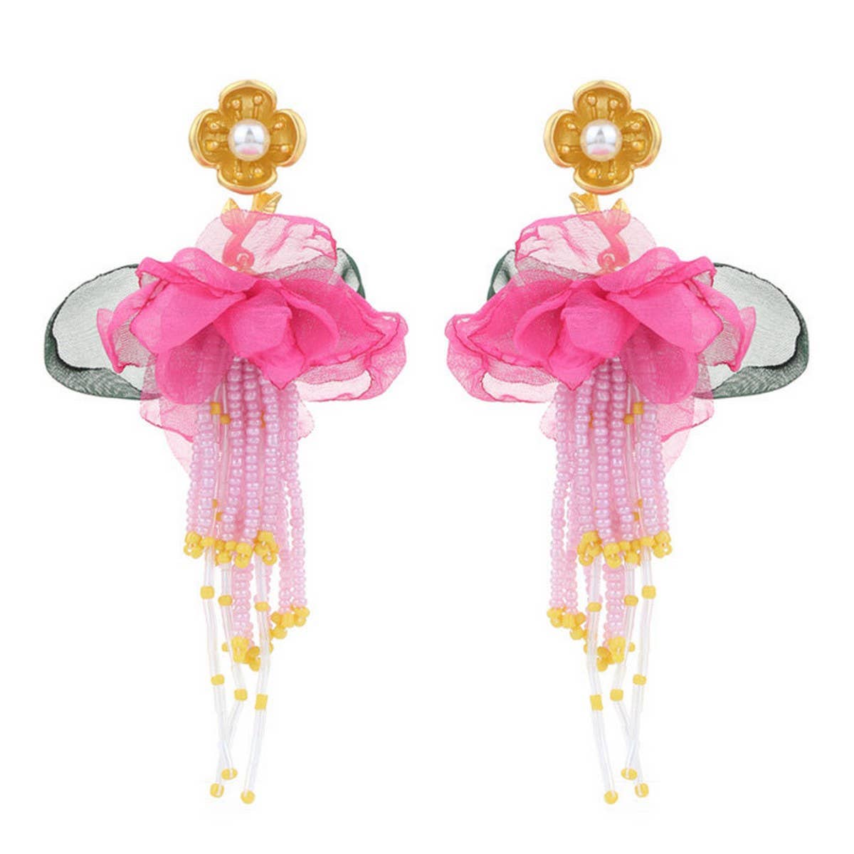 Boho Floral Tassel Earrings ??Gold Plated Design_CWMM6193