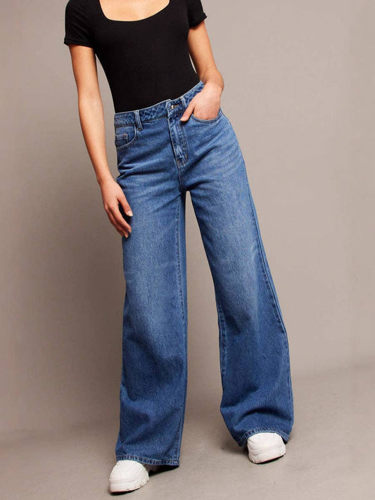 STYLISH RETRO HIGH-WAISTED WIDE-LEG JEANS