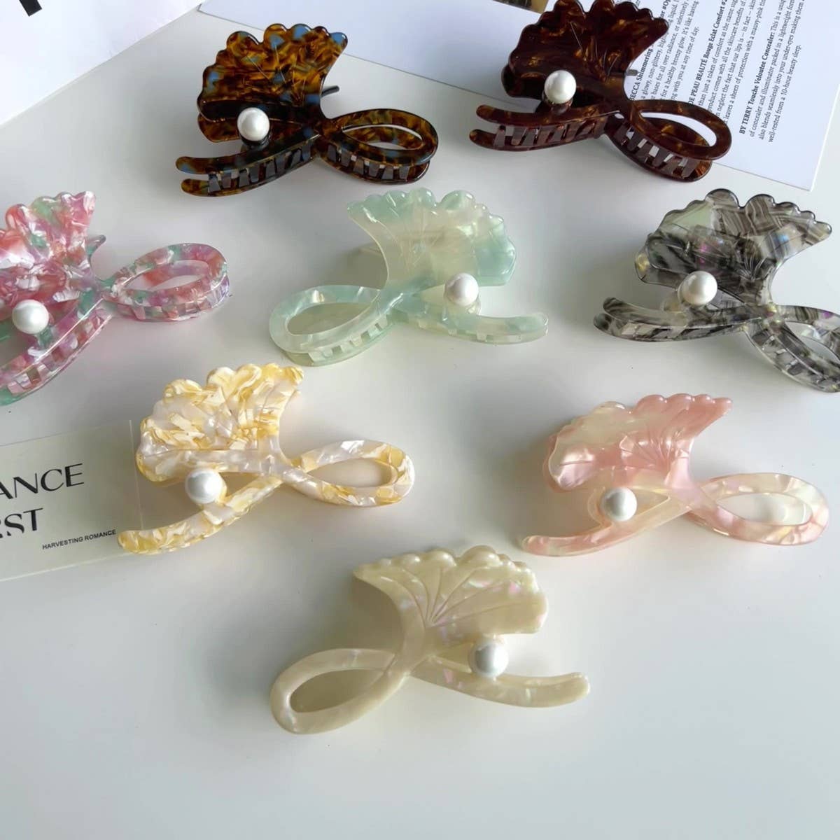 Ginkgo Leaf Pearl Acetate Hair Claw Clip for Women