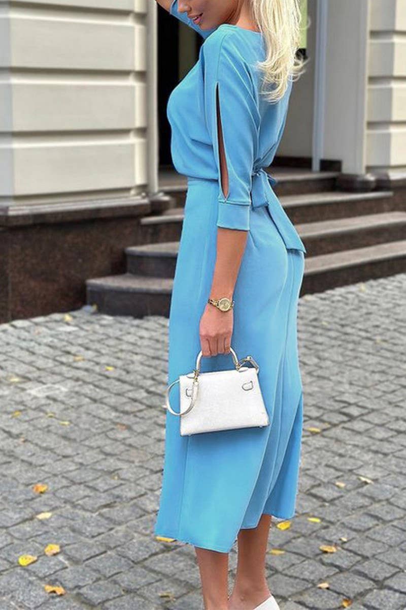 WOMEN ETHOS SPLIT SLEEVE ROUND NECK DRESS_CWDSD2854