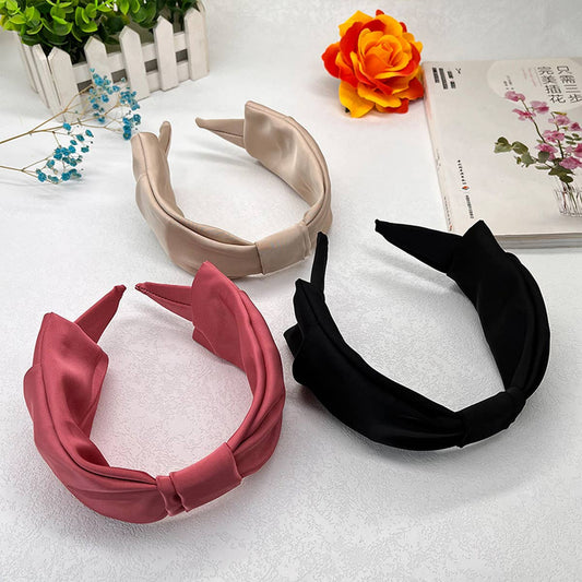 FASHIONABLE PLEATED SOLID COLOR BOW HEADBAND