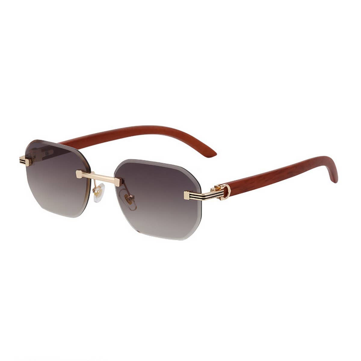 CUT EDGE RIMLESS FAUX WOOD GRAIN TEMPLE SUNGLASSES