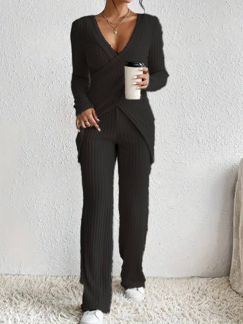 Long-sleeved loose high-waisted top pants set