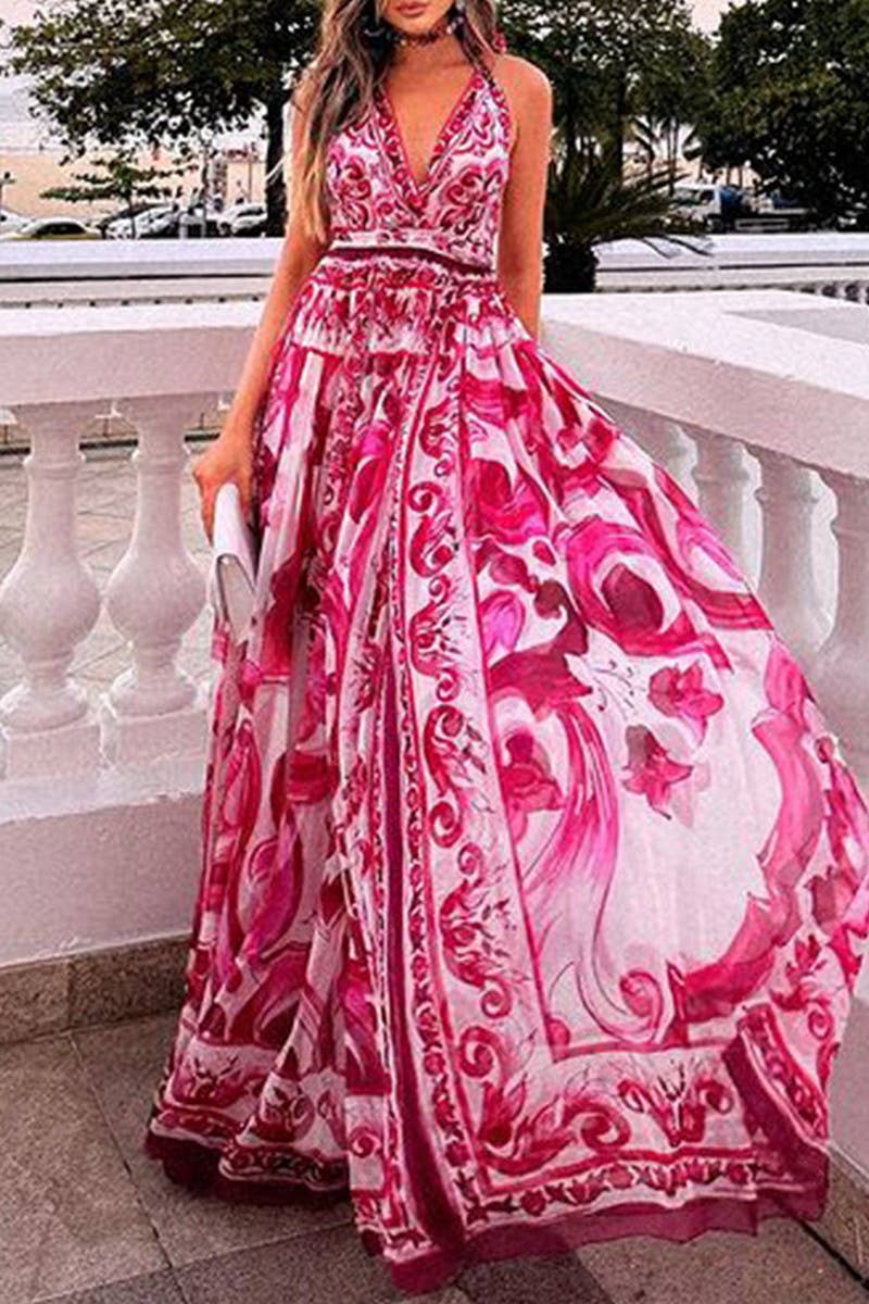 CWDHL0324_PRINTED HALTER BACKLESS NECK LONG DRESS