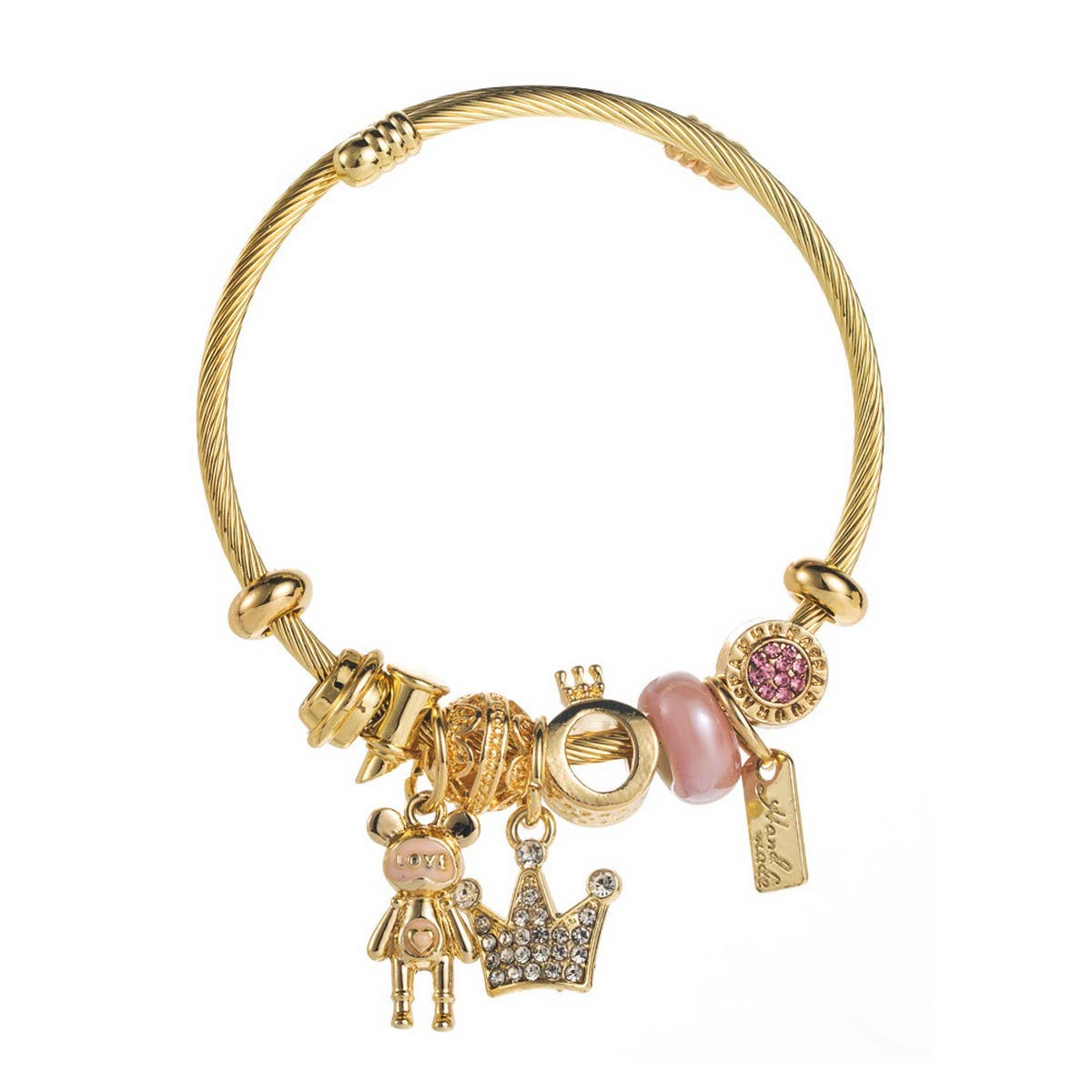 DIY Crown Bear Letter Charm Couple Bracelet