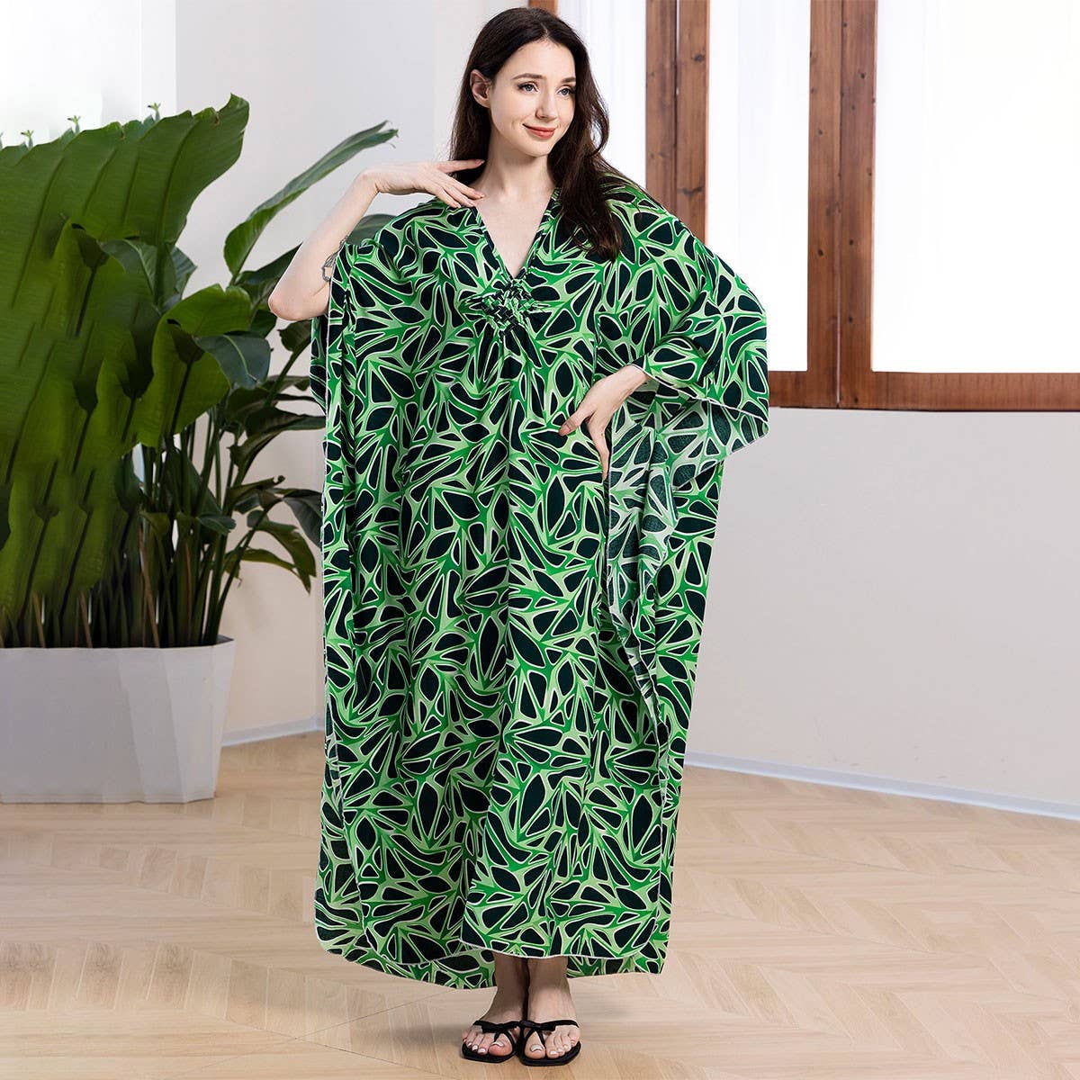 Geometric Print Rayon Beach Cover-Up Dress