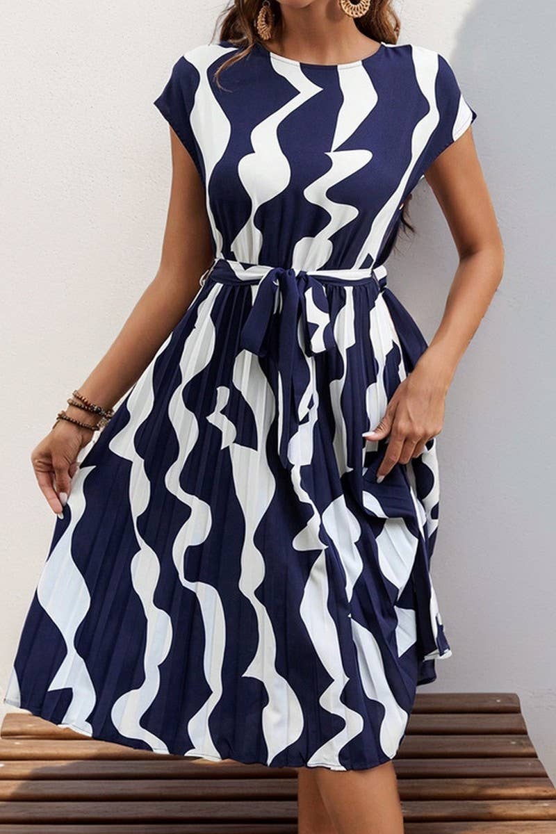 CWDMD2514_GEOMETRIC PRINT PLEATED DRESS