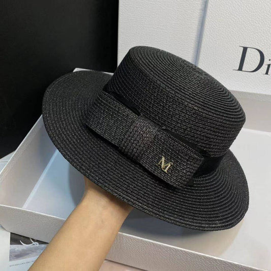 FEDORA STRAW HAT  SIMPLE BOW FLAT TOP ELEGANT WOMEN_CWAH1155
