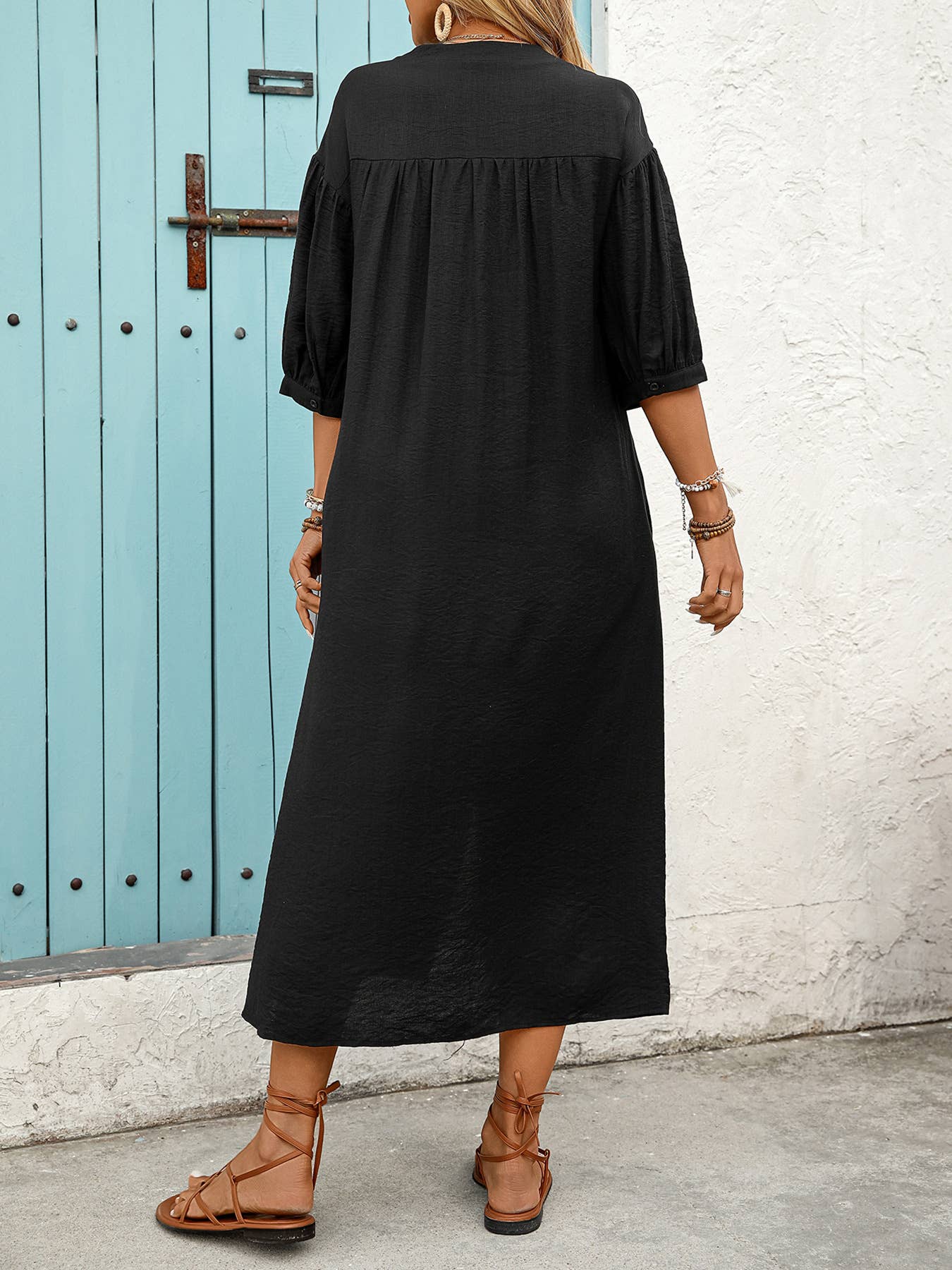 Ethnic style loose five-minute sleeve dress