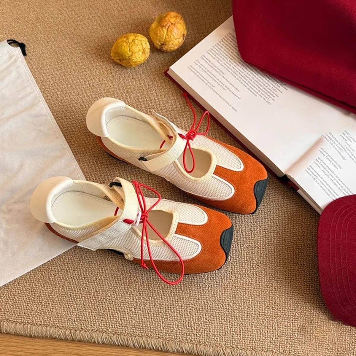 Sheepskin Lace-Up Sporty Mary Jane Shoes