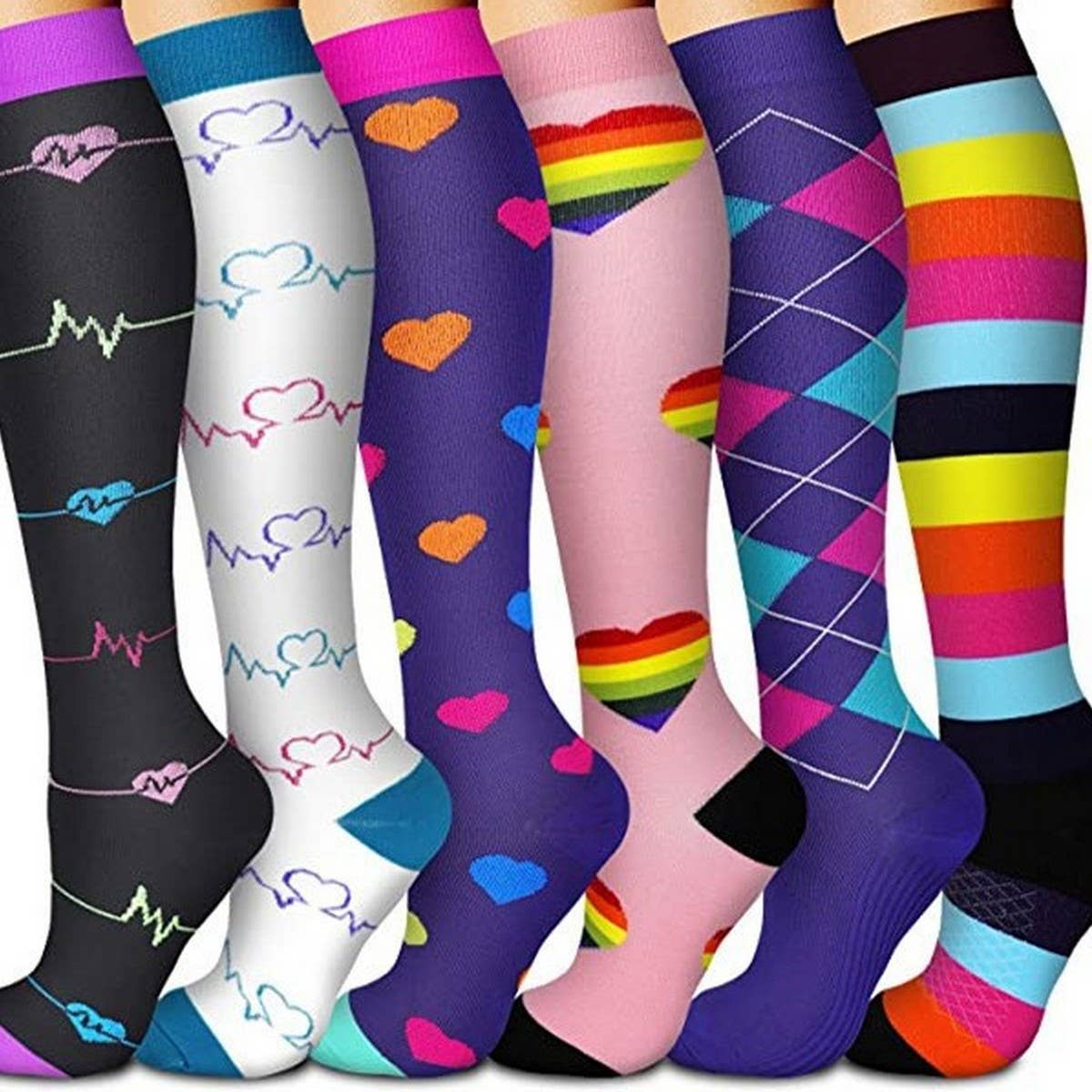 PATTERNED SPORTS LONG COMPRESSION SOCKS SET_CWMS1880