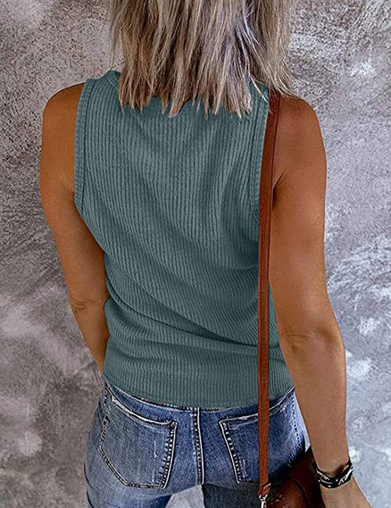 SOLID COLOR V-NECK BREASTED SLIM-FIT KNIT VEST