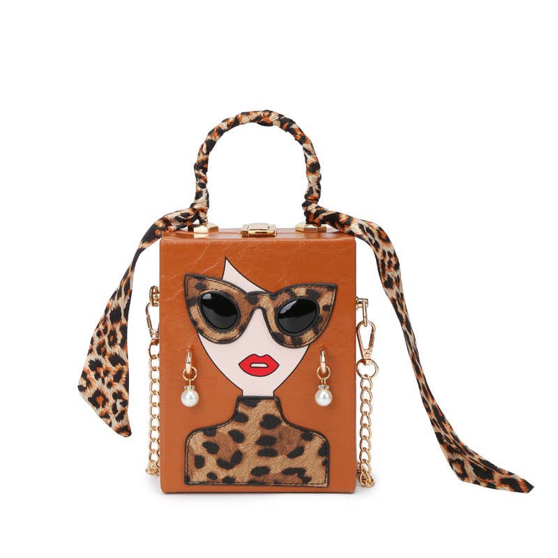 Leopard print hand-held crossbody box bag