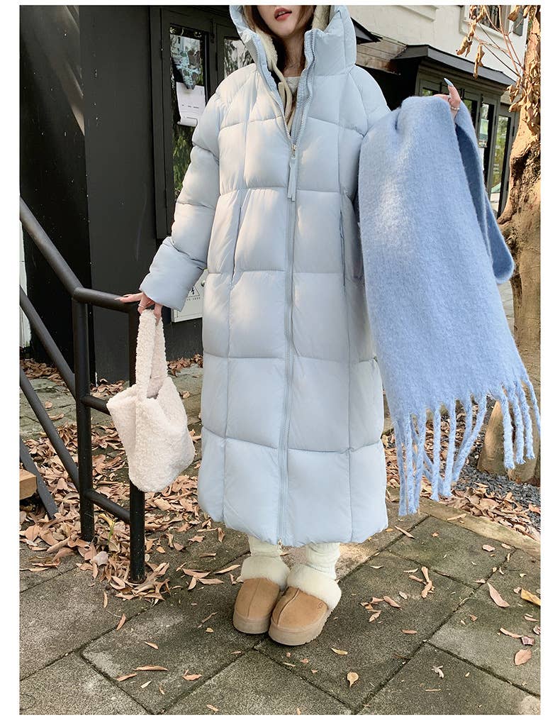 Temperament hooded knee-thick cotton-jacket