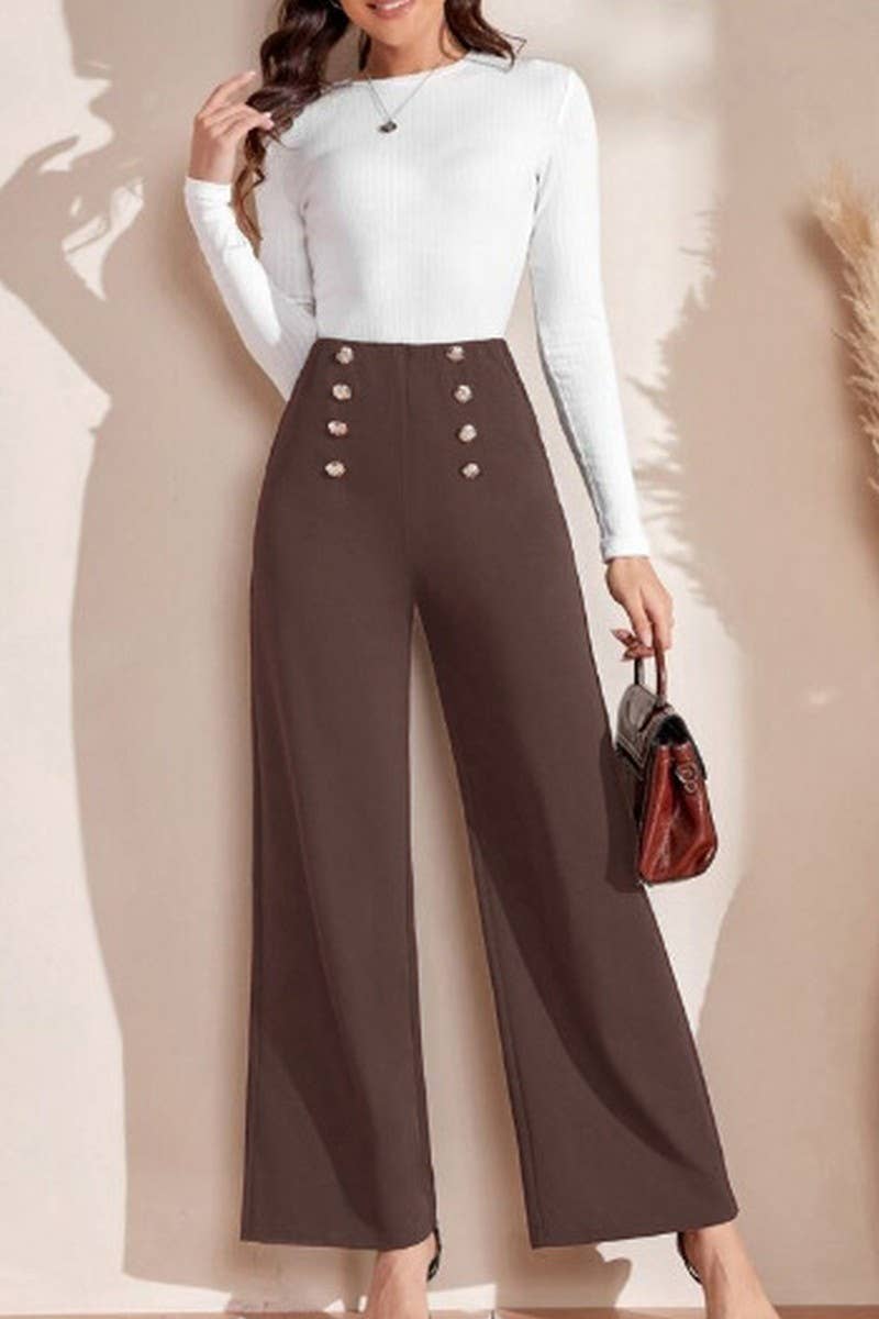 CWBLP2037_ELASTIC WAIST DOUBLE BUTTON WIDE LEG PANTS