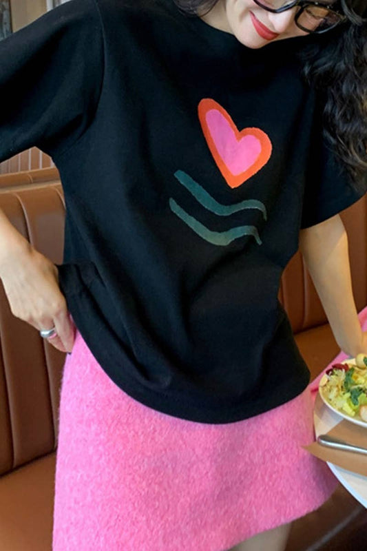 Cwtts0983_Loose Love Heart Print T Shirt