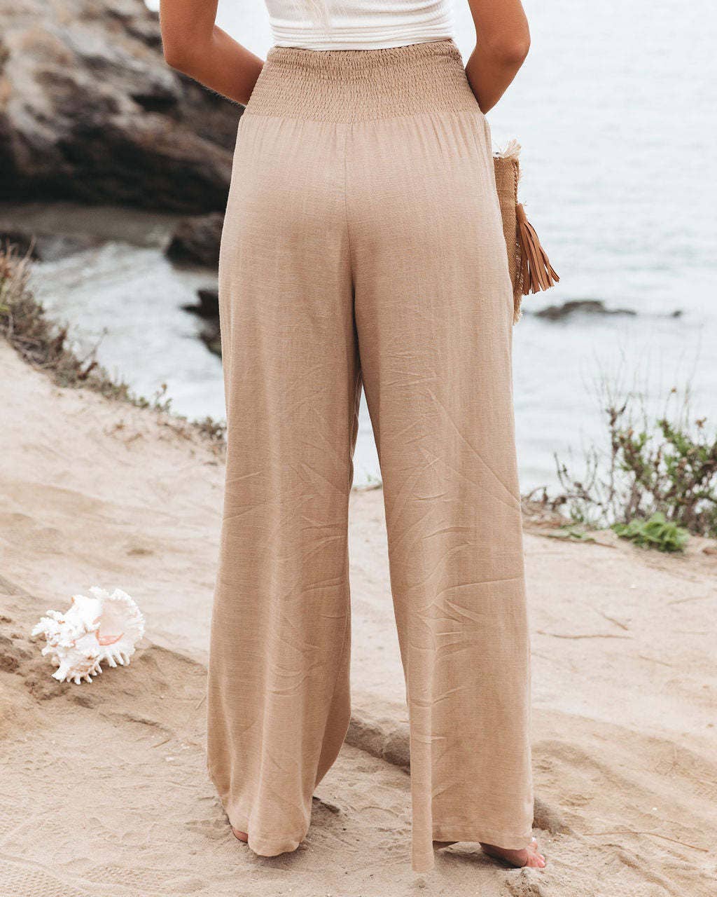 Cotton and linen loose-fitting wide-leg pants