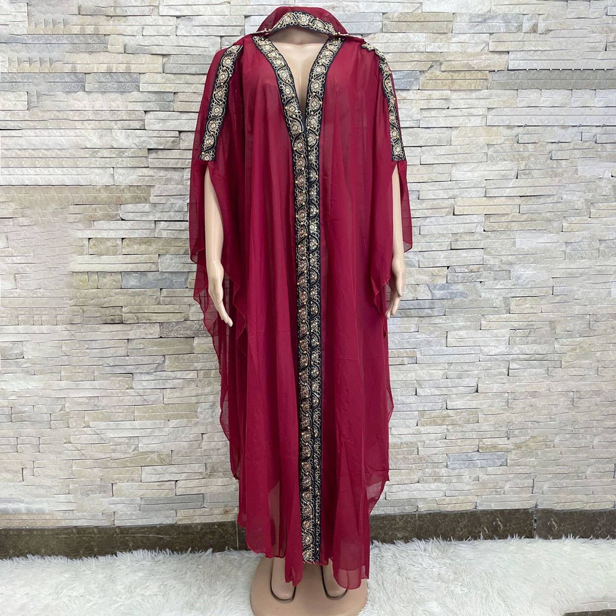 Embroidered Chiffon Hooded Abaya Cape