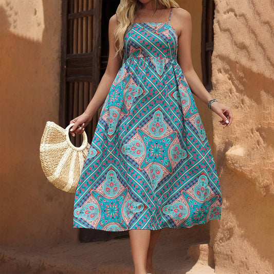 Ethnic-style prints and a strappy back dress