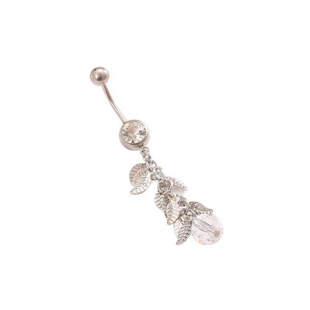 Leaf Tassel CZ Belly Ring for Navel Piercing_CWMM9249