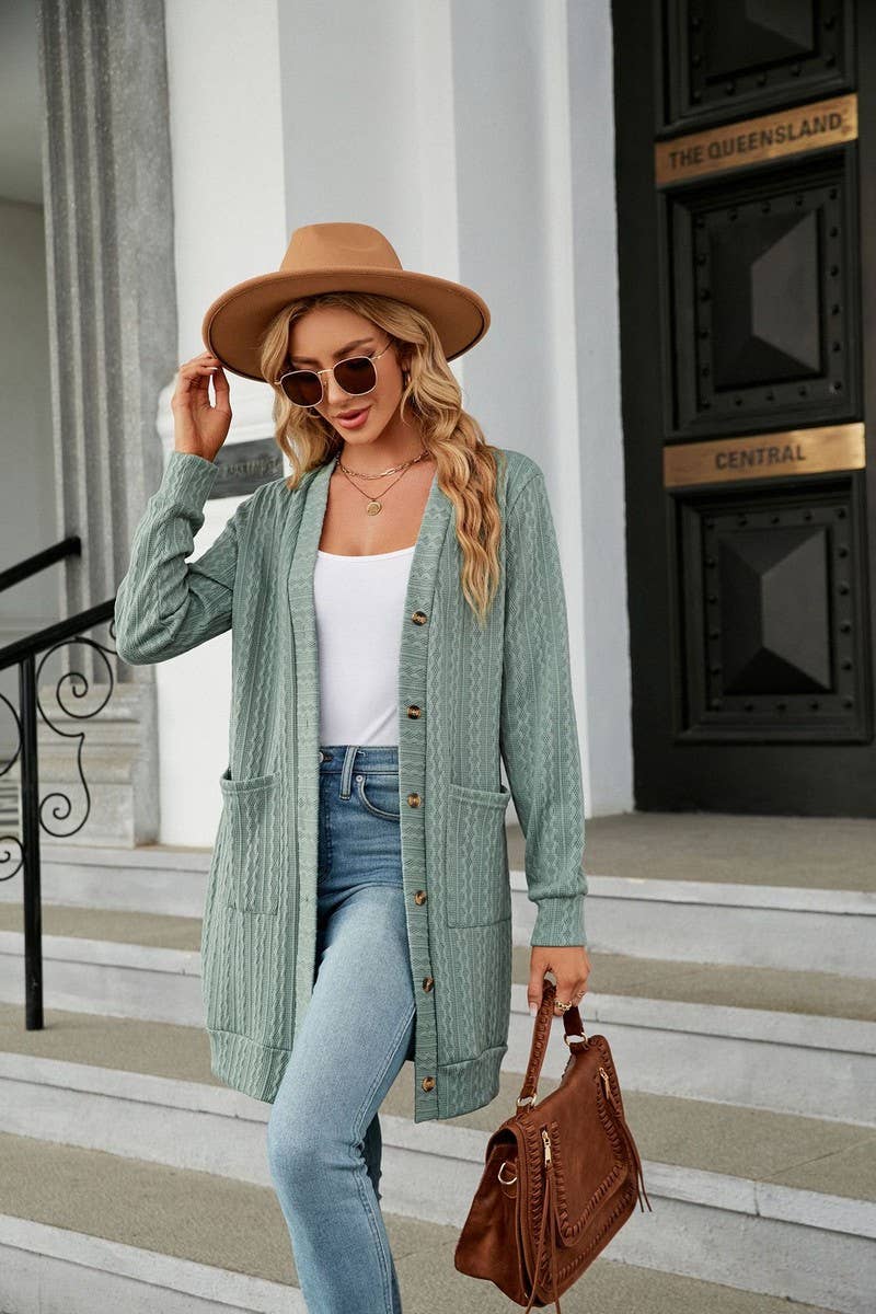 CWOCAL2260_AUTUMN AND WINTER SOLID COLOR LOOSE CARDIGAN