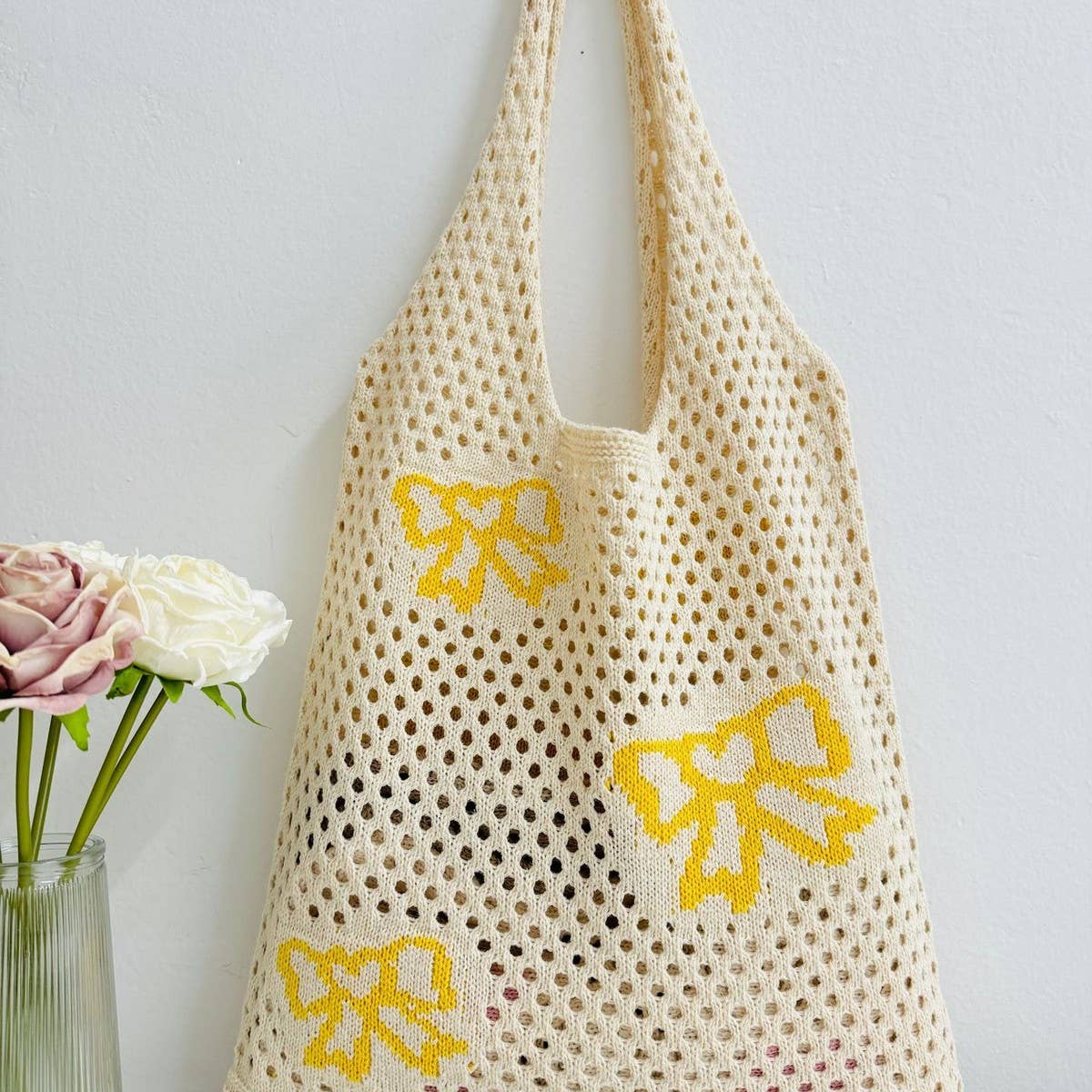 CWAB4580_BOW KNITTED WOVEN BEACH SHOULDER BAG